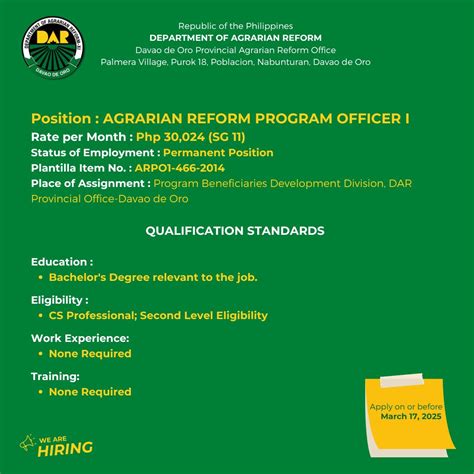 dar hiring region 10|Place of Assignment : DAR, REGIONAL OFFICE 10, LEGAL .